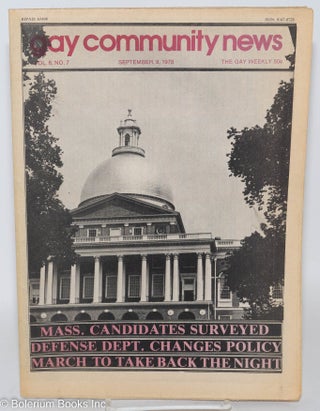 Cat.No: 287288 GCN: Gay Community News; the gay weekly; vol. 6, #7, Sept. 9, 1978: Mass....