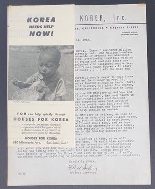 Cat.No: 287384 Korea needs help now! (brochure with cover letter). Floyd Schmoe