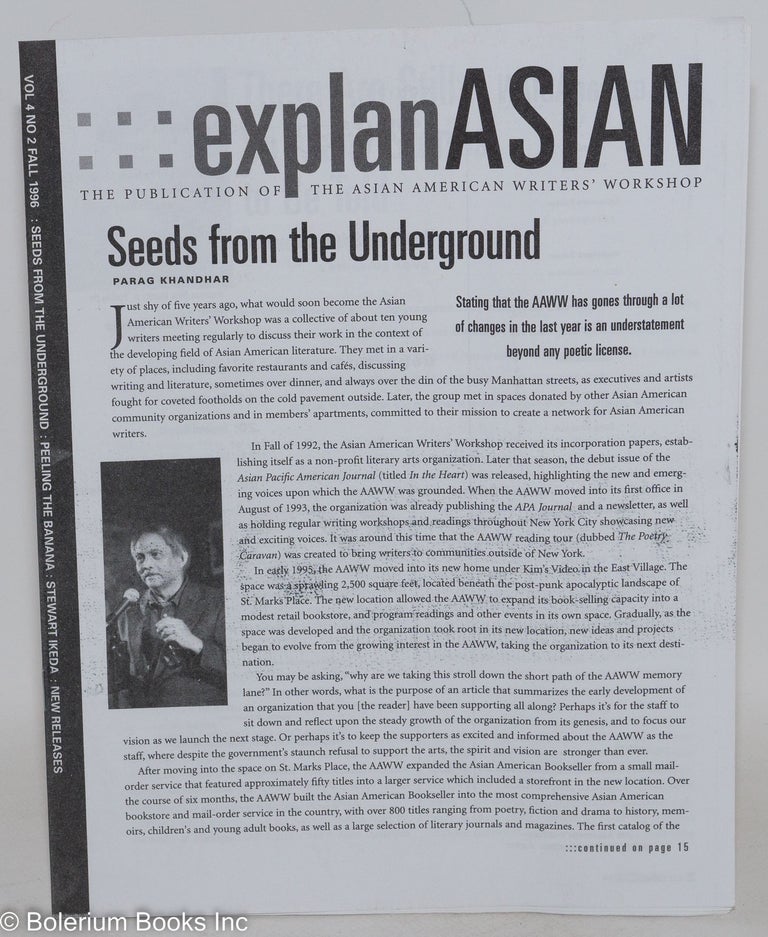 Cat.No: 287496 explanASIAN: The Publication of the Asian American Writers' Workshop; Volume 4, Number 2, Fall 1996