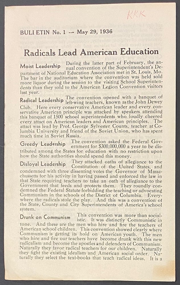 Cat.No: 287553 Bulletin no. 1 - May 28, 1936. Radicals lead American