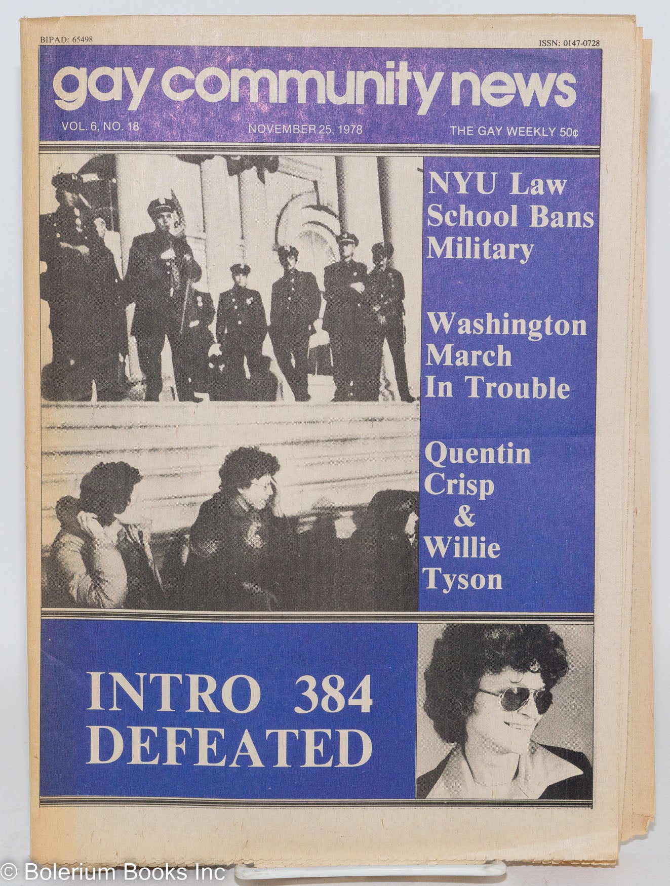 GCN: Gay Community News; the gay weekly; vol. 6, #18, Nov. 25, 1978: Intro  384 Defeated | Richard Burns, Amy Hoffman, Jim Marko, Willie Tyson