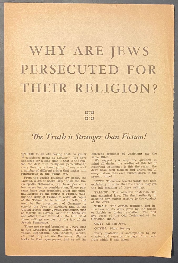 Cat.No: 288026 Why are Jews persecuted for their religion? The truth is stranger than fiction.