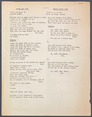 Cat.No: 288042 Awake and Sing; United Front Song; Swing Along [two mimeographed sheets...