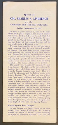 Cat.No: 288057 Speech of Col. Charles A. Lindbergh over the Columbia and National...