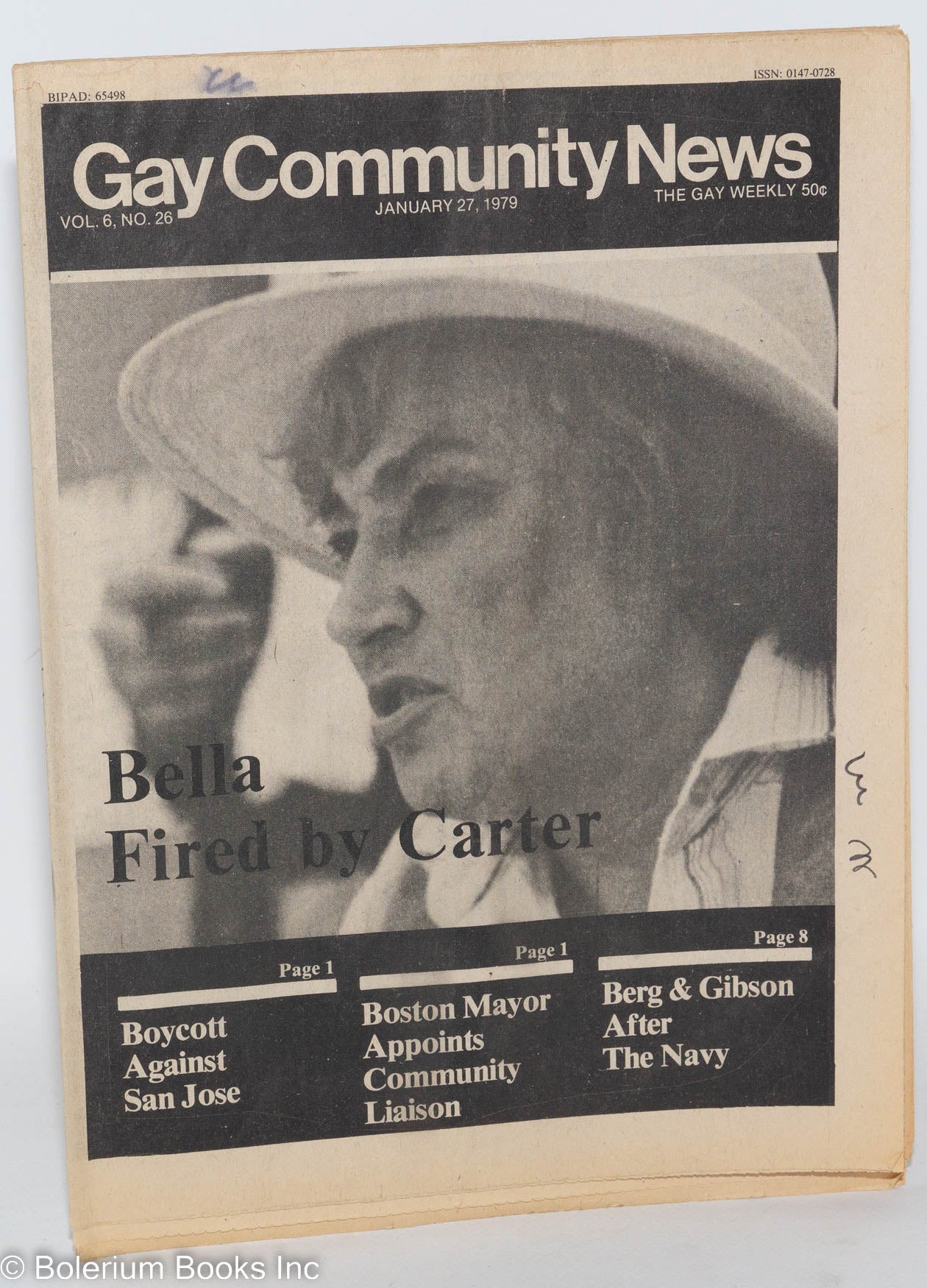 GCN: Gay Community News; the gay weekly; vol. 6, #26, Jan. 27, 1979: Bella  Fired By Carter | Richard Burns, Amy Hoffman, Jim Marko, Jil Clark