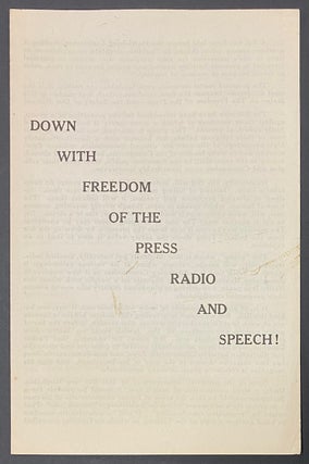 Cat.No: 288344 Down with freedom of the press, radio and speech! Samuel Joseph Bentrick