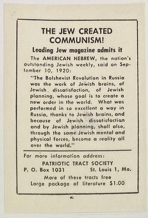 Cat.No: 288399 The Jew created Communism! [leaflet
