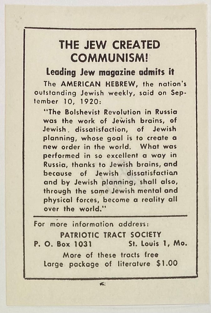 Cat.No: 288399 The Jew created Communism! [leaflet]