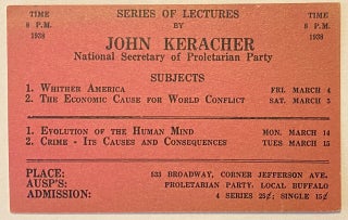 Cat.No: 288983 Series of lectures by John Keracher, National Secretary of Proletarian...