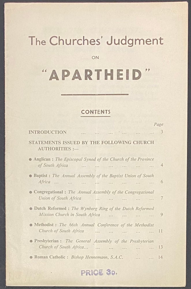 Cat.No: 289007 The Churches' judgment on "apartheid."