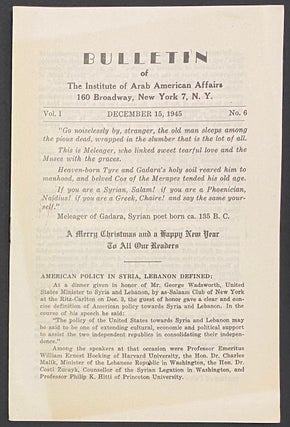 Cat.No: 289030 Bulletin of the Institute of Arab American Affairs. Vol. 1 no. 6
