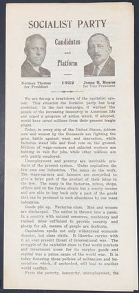 Cat.No: 289405 Socialist Party candidates and platform. Norman Thomas for President,...