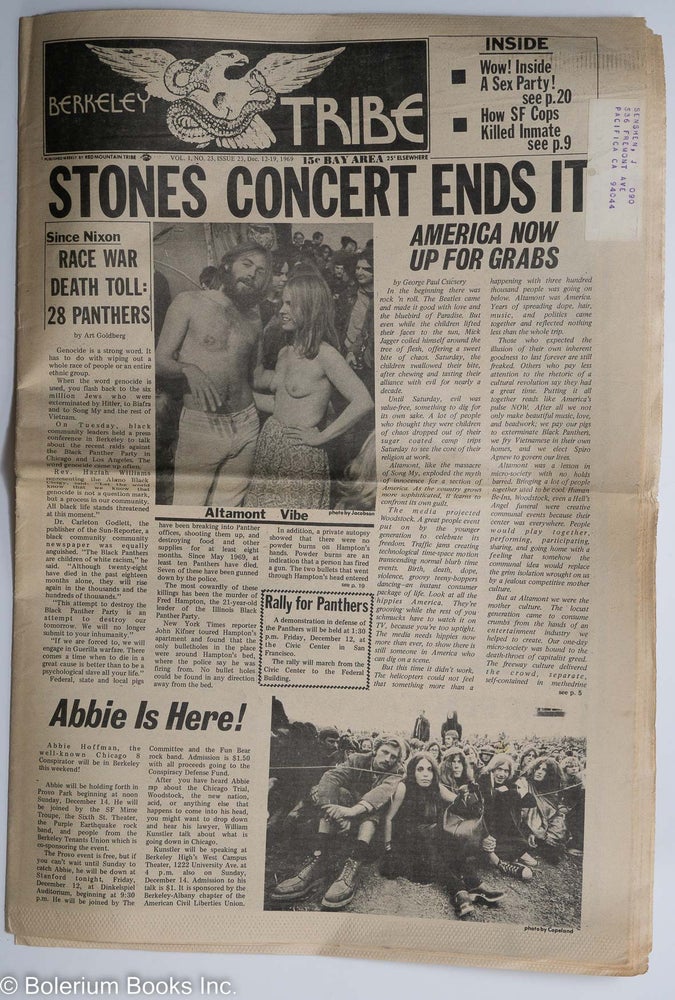 Cat.No: 289591 Berkeley Tribe: vol. 1, #23, (#23) Dec. 12-19, 1969: Stones Concert Ends It. Red Mountain Tribe.