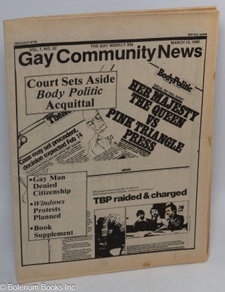 Cat.No: 290078 GCN: Gay Community News; the gay weekly; vol. 7, #33, March 15, 1980;...