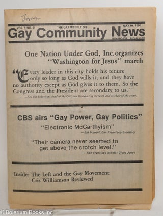 Cat.No: 290138 GCN: Gay Community News; the gay weekly; vol. 7, #41, May 10, 1980;...