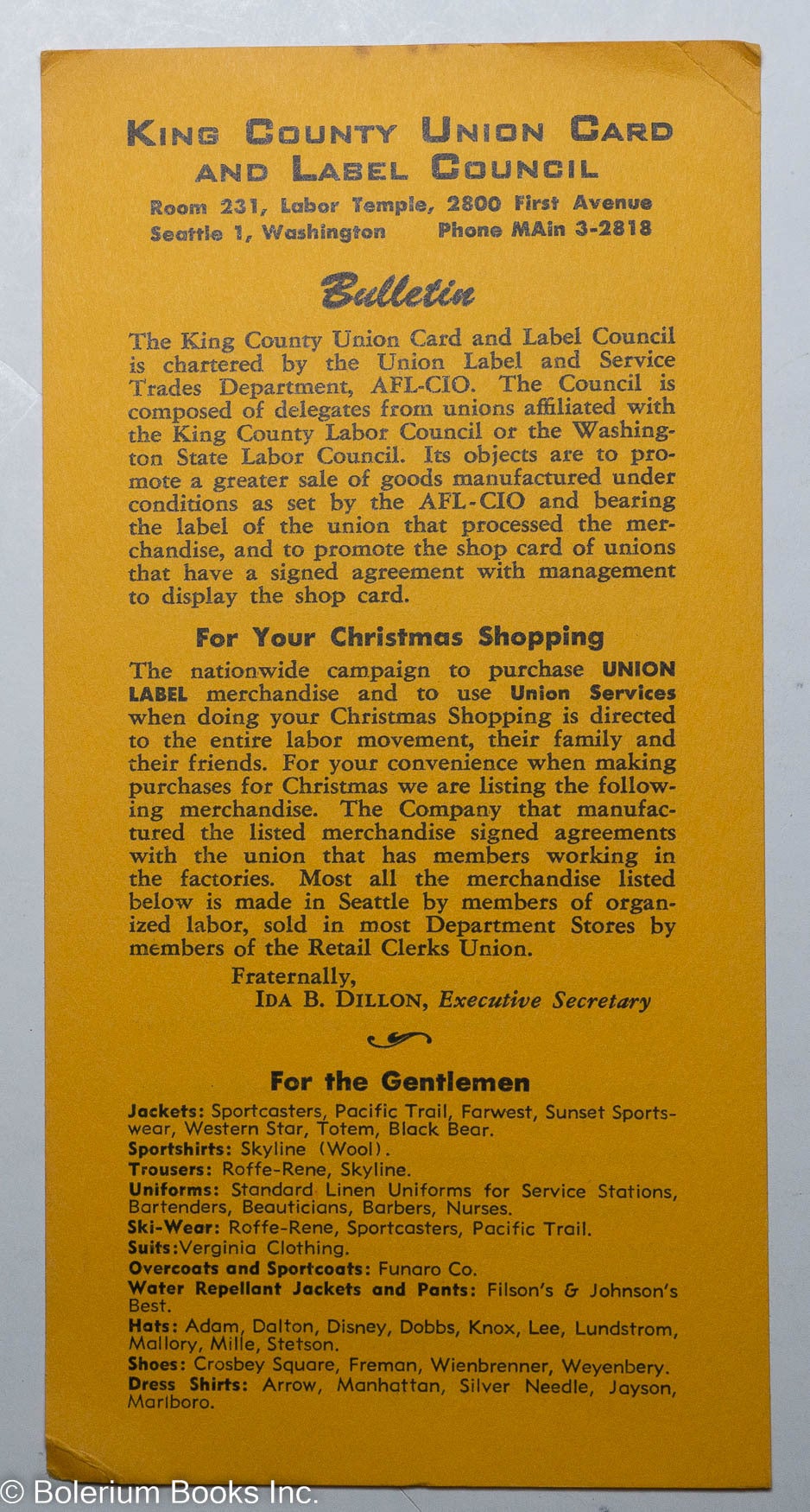 King County Union Card and Label Council, Bulletin | Zee Usbeck, Ida B ...