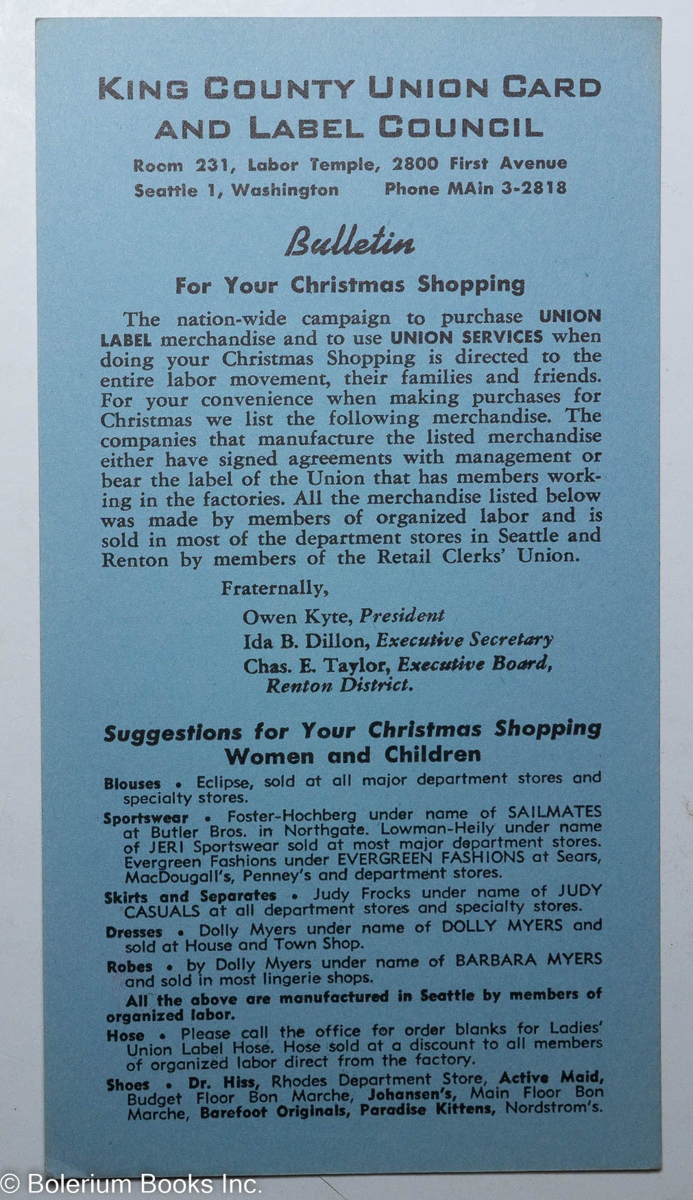 King County Union Card and Label Council, Bulletin | Owen Kyte, Chas. E ...
