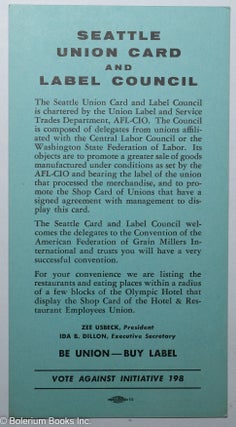 Cat.No: 290174 Seattle Union Card and Label Council. Zee Usbeck, Ida B. Dillon