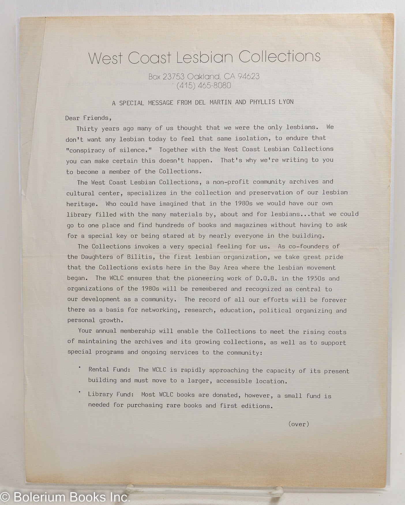 Del Martin West Coast Lesbian Collections: a special message from Del Martin ...