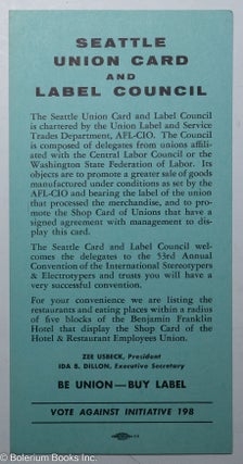 Cat.No: 290177 Seattle Union Card and Label Council. Zee Usbeck, Ida B. Dillon