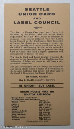 Cat.No: 290186 Seattle Union Card and Label Council. Zee Usbeck, Ida B. Dillon