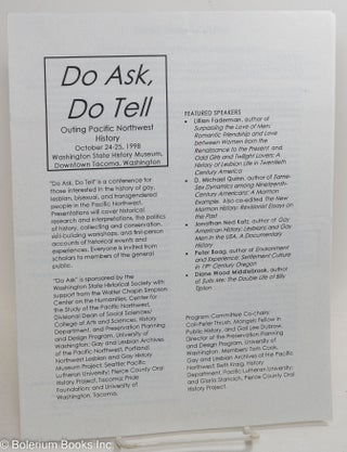 Cat.No: 290194 Do Ask, Do Tell: outing Pacific Northwest history, October 24-25, 1998;...