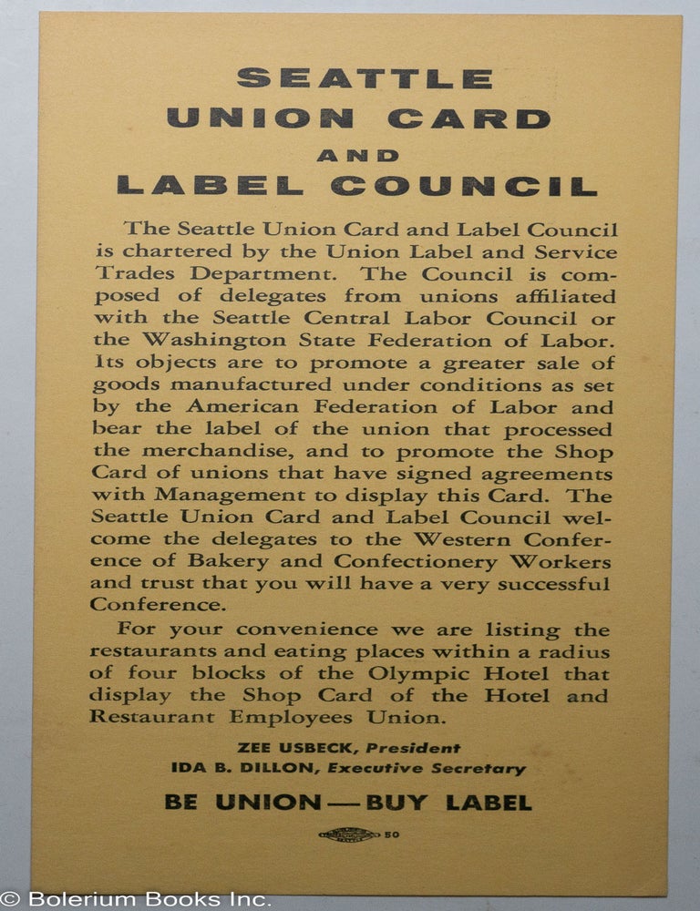 Seattle Union Card and Label Council | Zee Usbeck, Ida B. Dillon