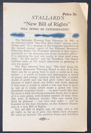 Cat.No: 290278 Stallard's "New Bill of Rights." Will Jewry be Exterminated? H. H. Stallard