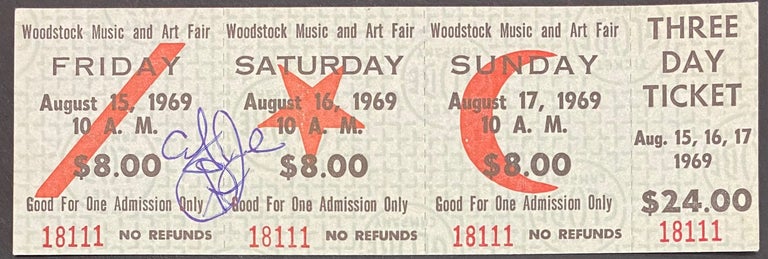 Cat.No: 290298 Woodstock Music and Art Fair [three day ticket signed by "Country Joe" McDonald of Country Joe and The Fish]