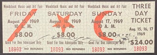 Cat.No: 290302 Woodstock Music and Art Fair [three day ticket signed by psychedelic...