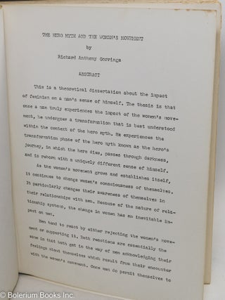 The Hero Myth and the Women's Movement. A Dissertation Presented to the Faculty of The California School Of Professional Psychology In Partial Fulfillment [&c &c], July, 1974