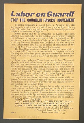 Cat.No: 290689 Labor on guard! Stop the Coughlin Fascist movement [handbill