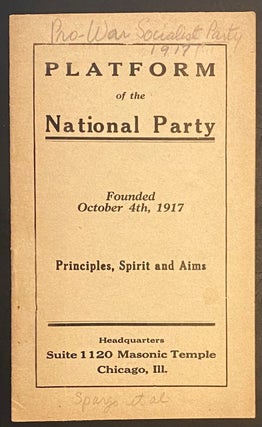 Cat.No: 290721 Platform of the National Party. Founded October 4th, 1917. Principles,...