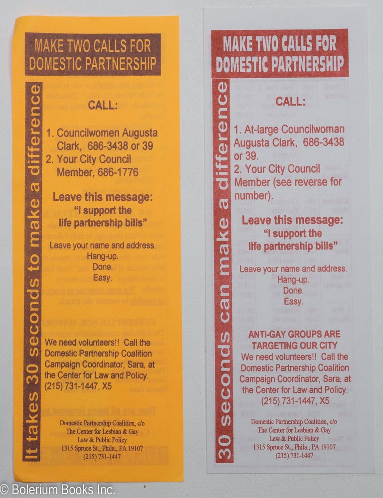 Cat.No: 290875 Make Two Calls for Domestic Partnership [leaflets]