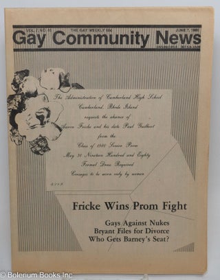 Cat.No: 290928 GCN: Gay Community News; the gay weekly; vol. 7, #45, June 7, 1980; Fricke...
