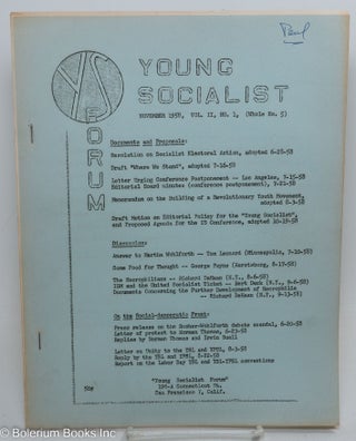 Cat.No: 290935 Young Socialist Forum: Vol. 2 No. 1 (Whole No. 5), November 1958