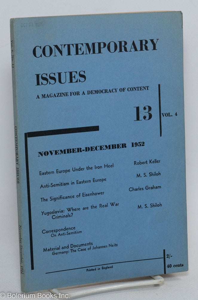 Cat.No: 291441 Contemporary Issues: vol. 4 no. 13, November-December 1952