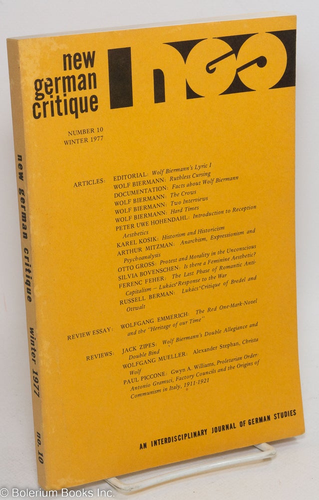 Cat.No: 291643 New German Critique: An Interdisciplinary Journal of German Studies, Number 10, Winter 1977. David Bathrick, Anson G. Rabinbach Jack Zipes, Andreas Huyssen, and.
