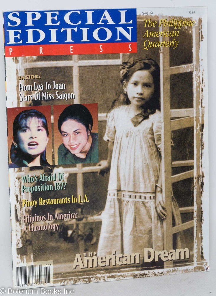 Cat.No: 292169 Special Edition Press: The Philippine American Quarterly; Vol. 4 No. 1, Spring 1996. Marites Eric Gamalinda Sison-Paez, and.