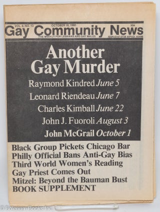 Cat.No: 292357 GCN: Gay Community News; the weekly for lesbians and gay males; vol. 8,...