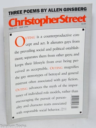 Cat.No: 292363 Christopher Street: #213, May, 1994: Three Poems by Allen Ginsberg....