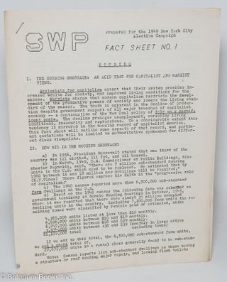 Cat.No: 292605 SWP fact sheet no. 1, prepared for the 1949 New York City election...