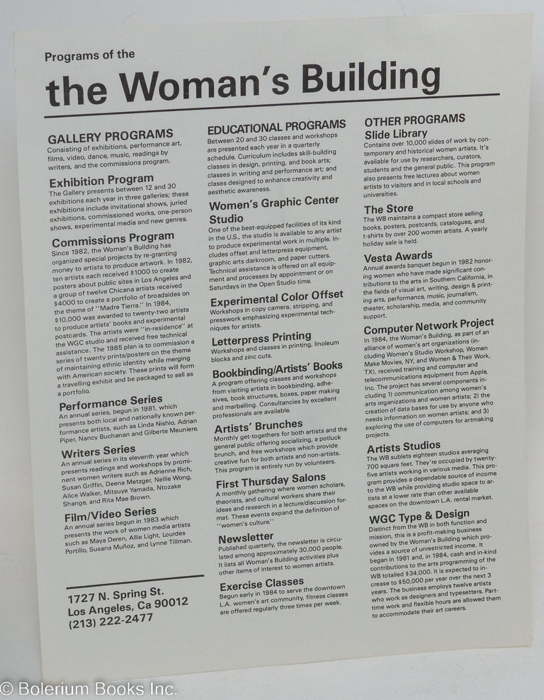Cat.No: 292686 Programs of the Woman's Building