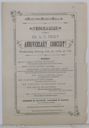Cat.No: 292698 Boston Music Hall. Programme for Mr. A.P. Peck’s Anniversary Concert!...