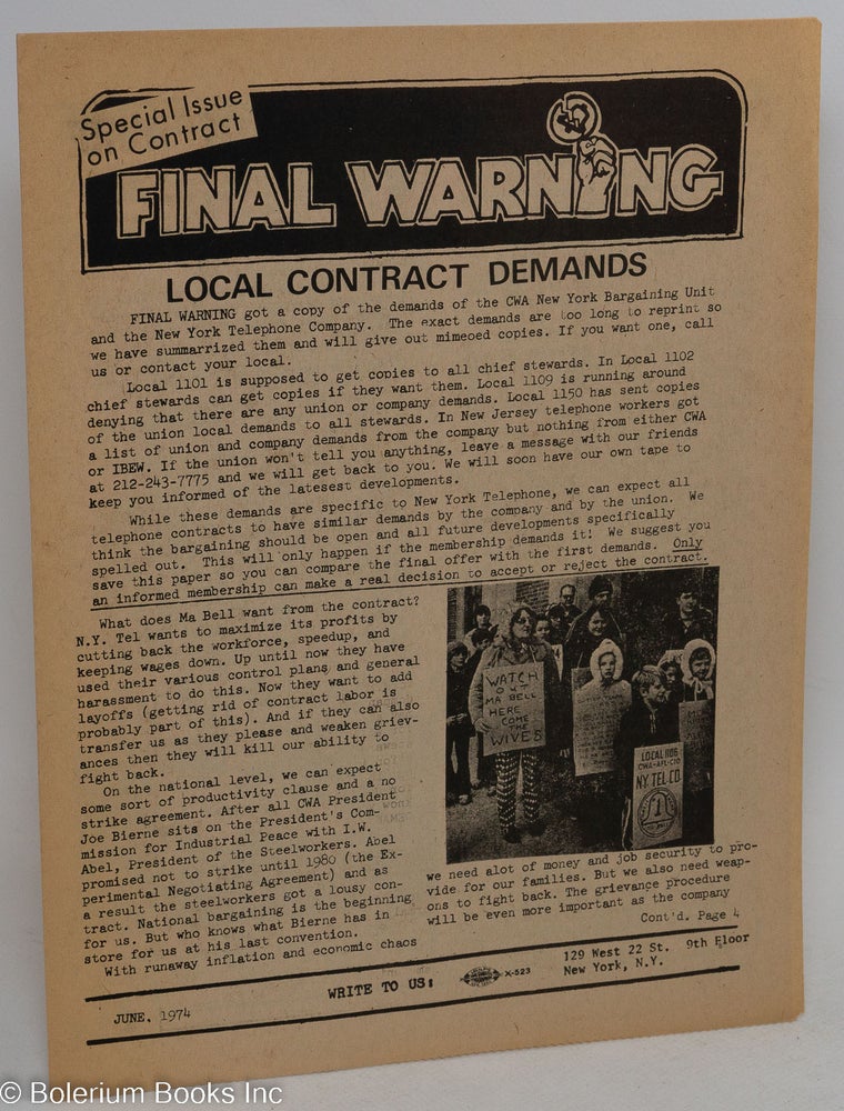 Cat.No: 292754 Final Warning. Special issue on contract (June 1974)