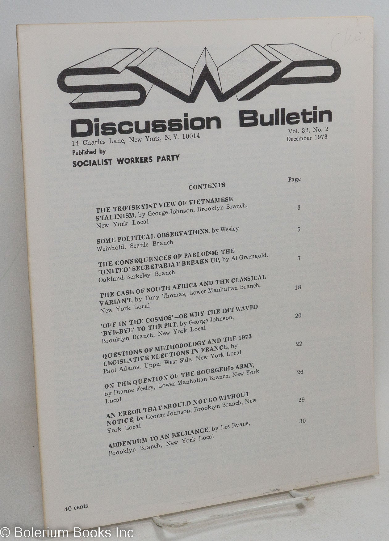 SWP Discussion Bulletin, Vol. 32, No. 2, December 1973 | Socialist ...