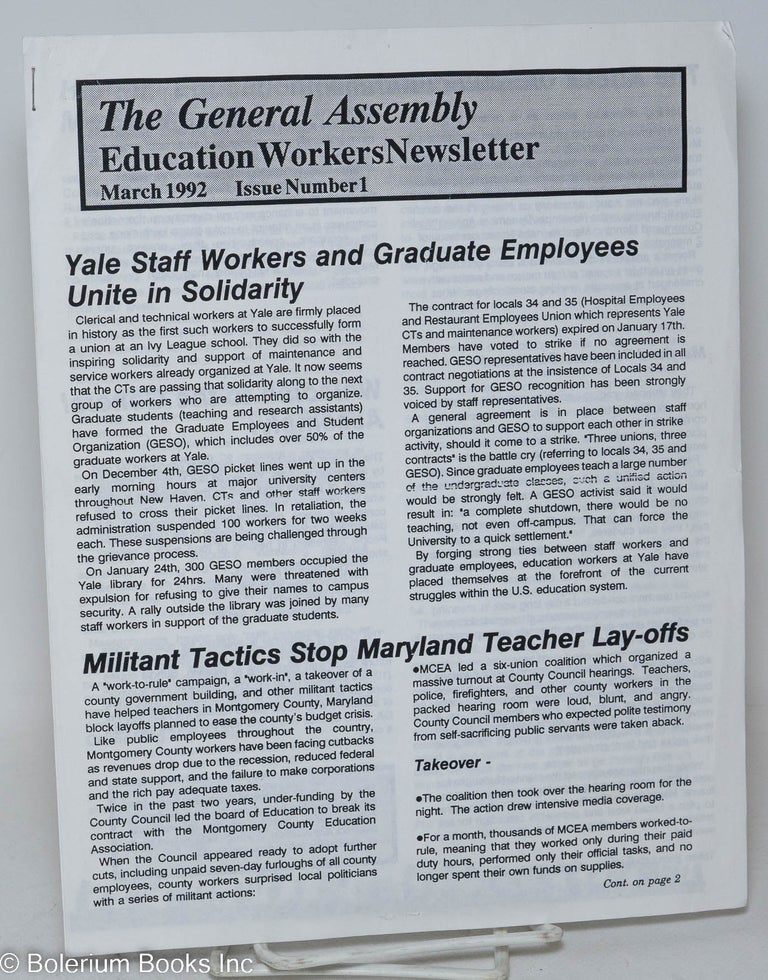 Cat.No: 293883 The general assembly; education workers newsletter, no. 1 (March 1992)