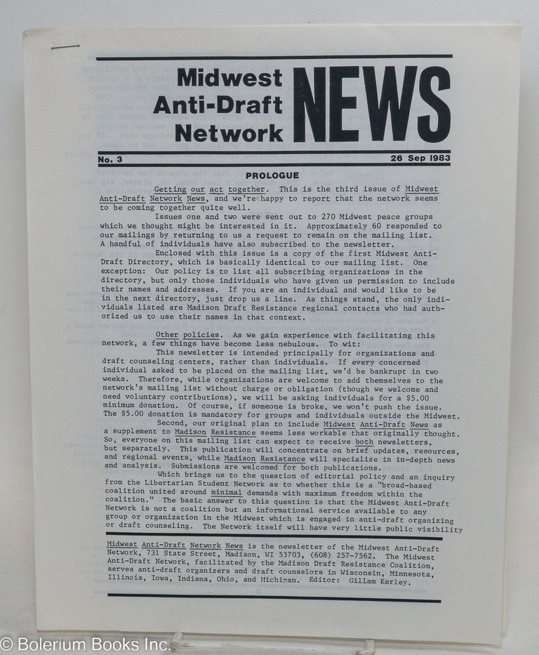 Cat.No: 293894 Midwest anti-draft network news, no. 3 (26 September 1983)