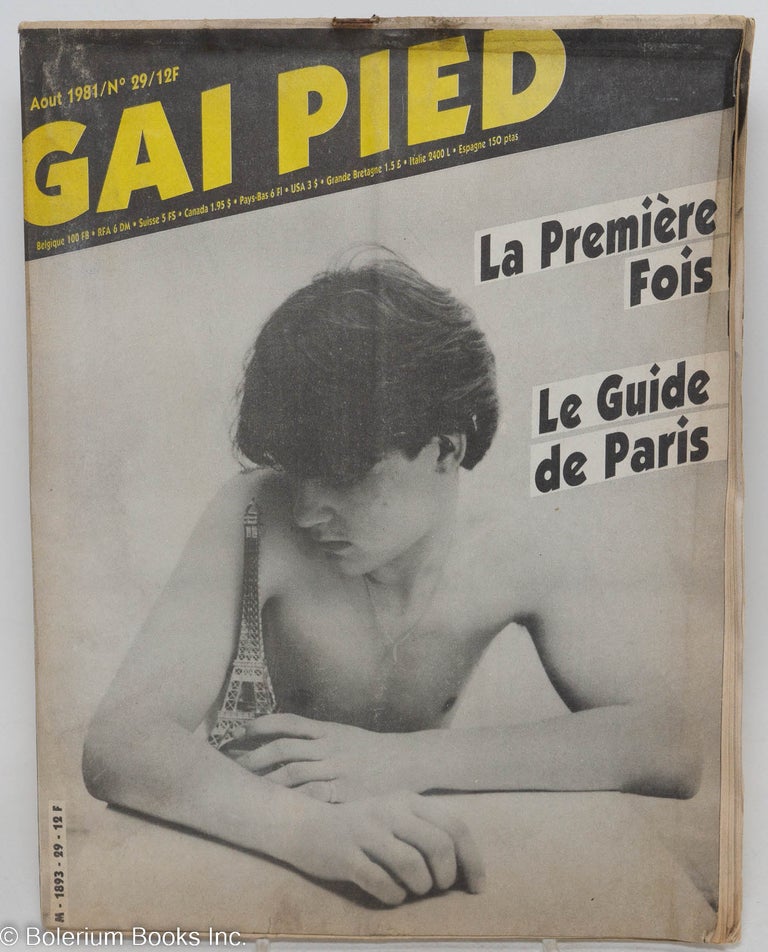 Cat.No: 294383 Gai pied no. 29 Aout 1981: La Première Fois, Le Guide de Paris. Frank Arnal, Patrick Safarti Jean Stern, René Brunel, Sylvain Germain.