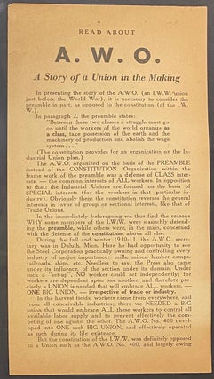 Cat.No: 294556 Read about AWO, a story of a union in the making [handbill